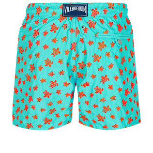 Men Classic Embroidered - Men Swim Trunks Embroidered Micro Ronde Des Tortues - Limited Edition, Lazulii blue back view