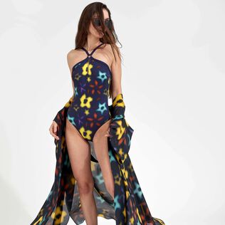 女士 Blurred 钥匙孔连体泳衣 Navy 正面穿戴视图