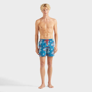 Flowers Power Badeshorts mit Stickerei für Herren Peacock Vorderseite getragene Ansicht