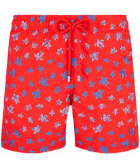 Men Embroidered Embroidered - Men Embroidered Swim Shorts Micro Ronde Des Tortues - Limited Edition, Poppy red front view