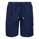 Bermudas lisas de lino con bolsillos de fuelle Azul marino vista frontal