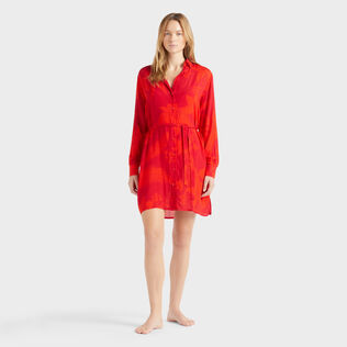 Vestido camisero de viscosa con estampado Flower Power para mujer Lipstick vista frontal desgastada