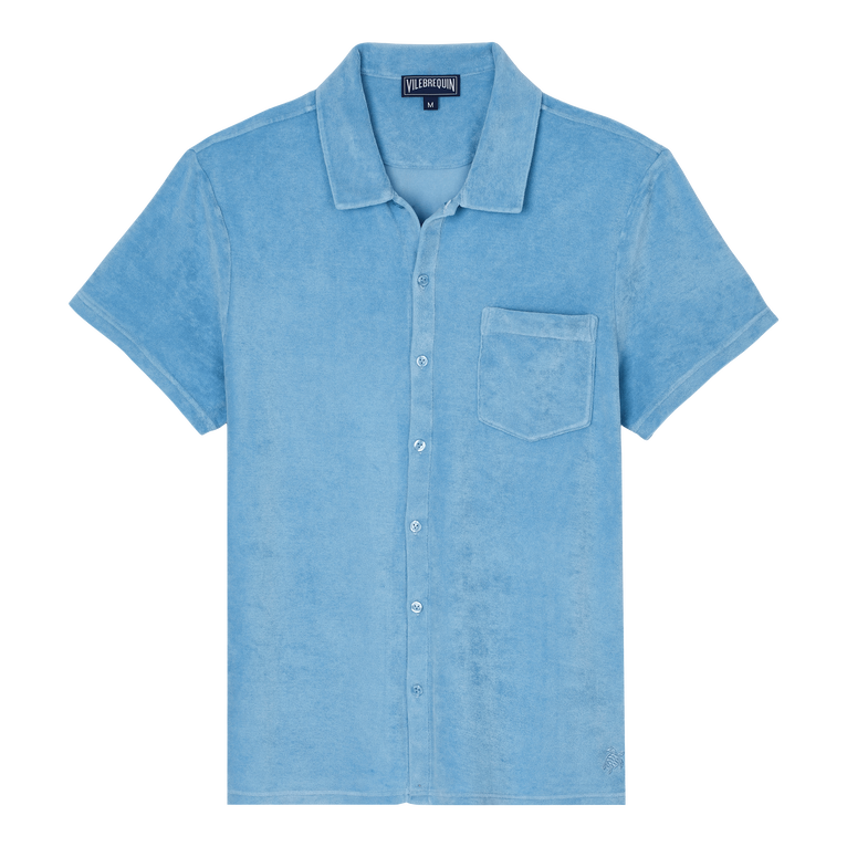 Men Terry Bowling Shirt Solid Mineral Dye - Charli - Blue - Size L - Vilebrequin