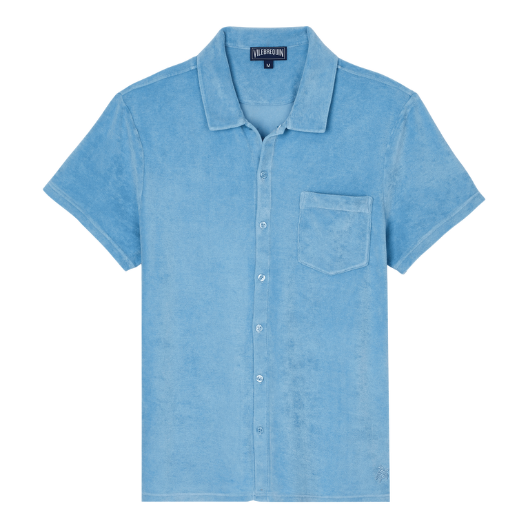 Camisa De Bolos De Felpa De Color Liso Con Tinte Mineral Para Hombre - Camisa - Charli - Azul