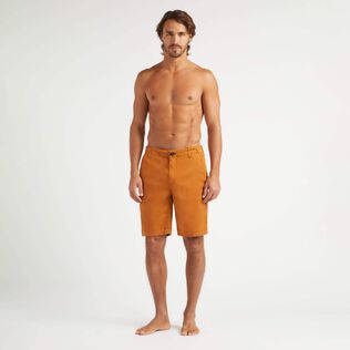 Men Tencel Gabardine Bermuda Shorts Caramel front worn view