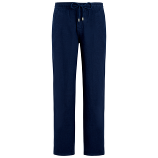 Men Linen Pants Solid Azul marino vista frontal