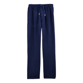 Men Linen Pants Solid Azul marino vista frontal
