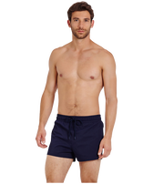 Men Swim Trunks Solid Navy front worn view