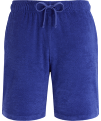Unisex Terry Bermuda Shorts Solid Purple blue front view