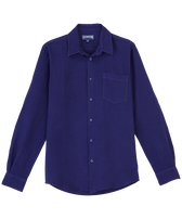 Men Linen Shirt Solid Midnight 正面图