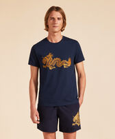 T-shirt en coton homme brodé The year of the Dragon Bleu marine vue portée de face