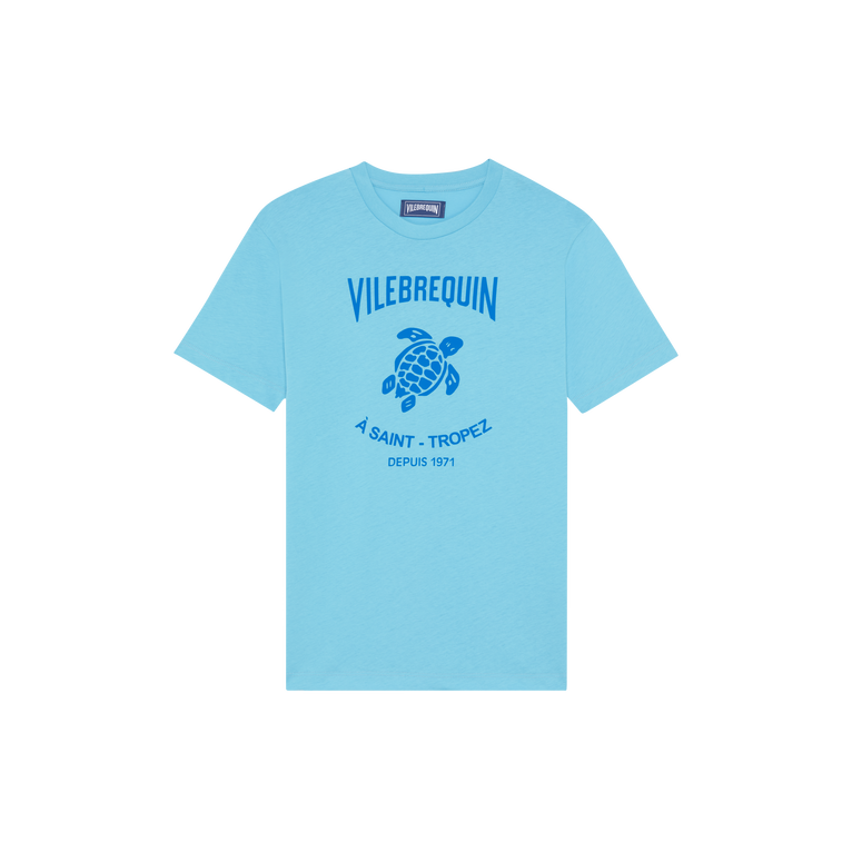Vilebrequin Men Cotton T-shirt Contrasted Placed Gomy Logo - Portisol - Blue - Size M