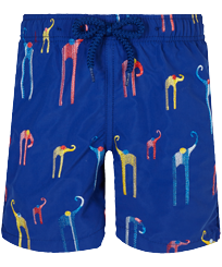 Boys Swimwear Embroidered Giaco Elephant Batik blue front view