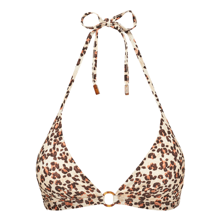 Women Halter Bikini Top Turtles Leopard - Flechett - Yellow - Size L - Vilebrequin