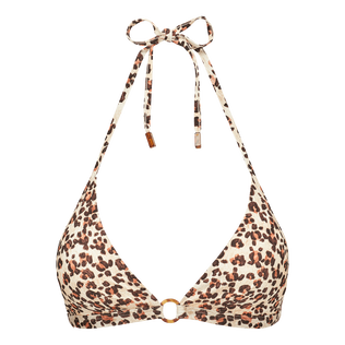 Top de bikini anudado alrededor del cuello con estampado Turtles Leopard para mujer Straw vista frontal