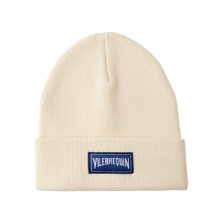 Kids Knitted Beanie Solid Off white 正面图