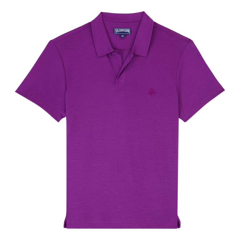 Men Tencel Polo Shirt Solid - Pirinol - Purple - Size L - Vilebrequin