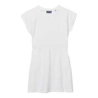 Girls Terry Dress Solid White front view