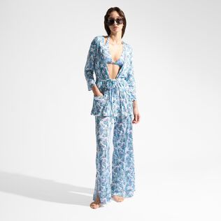 Women Viscose Crepe Beachjama Top Isadora Fish White front worn view