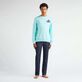 Men Crewneck Cotton and Cashmere Sweater Turtle Acqua front worn view