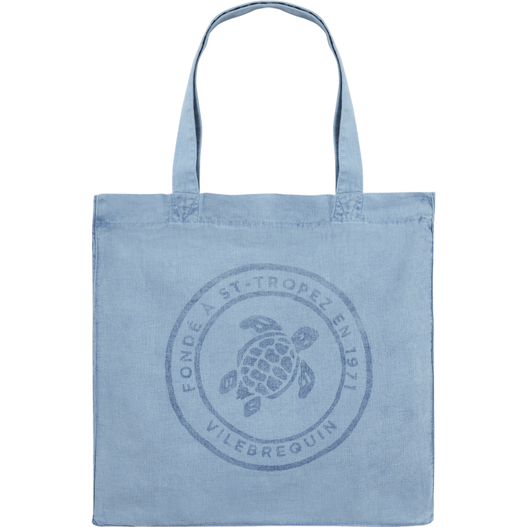 Linen Turtle Unisex Tote Bag Mineral Dye - Beach Bag - Babel - Blue - Size OSFA - Vilebrequin