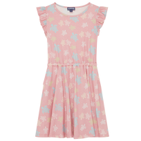 Vestido de algodón orgánico con estampado Ronde Des Tortues para niña Boudoir vista frontal