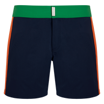 Men Stretch Swim Shorts Flat Belt Color Block Chive front view