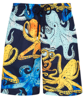 Bañador largo con estampado Poulpes Aquarelle para hombre Azul marino vista frontal