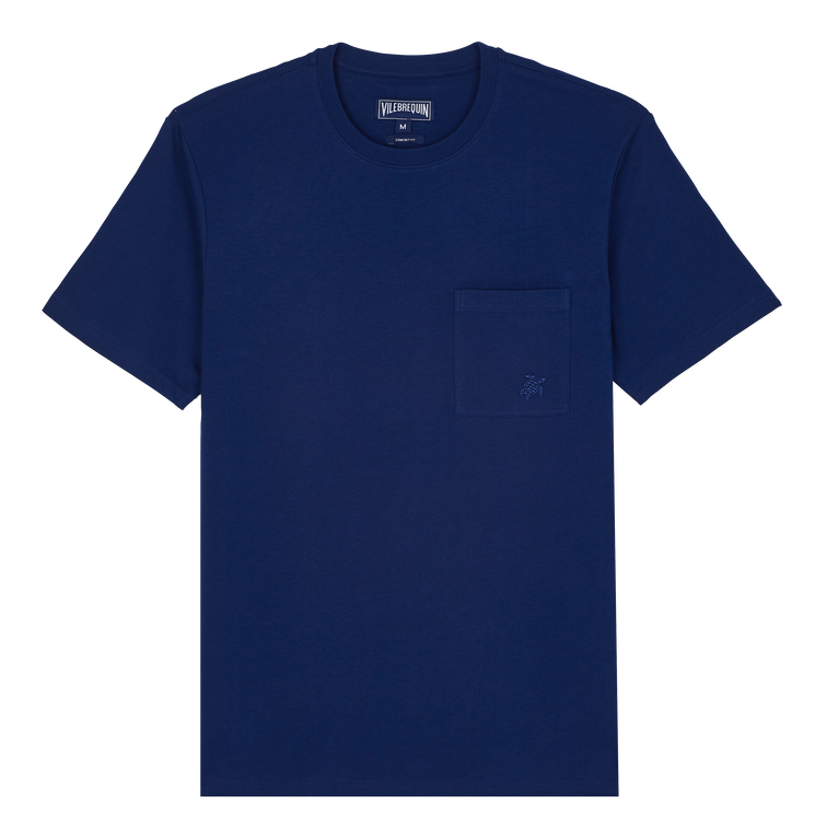 Men Organic Cotton T-shirt Solid - Titan - Blue - Size L - Vilebrequin