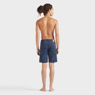 Men Bermuda Shorts Starfish Darkening Printed Gabardine Navy back worn view