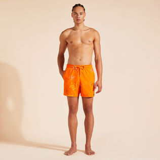 Men Swim Shorts Embroidered Tortue Multicolore - Limited Edition Apricot front worn view