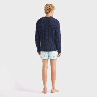 Men Cable-Knit Cotton Sweater Navy back worn view
