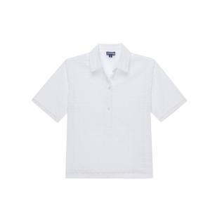 Women Cotton Polo Broderie Anglaise White front view
