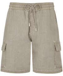 Bermuda en lin homme uni teinture minérale Eucalyptus vue de face