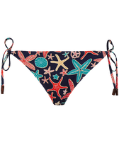 Braguita de bikini con tiras de atado lateral y estampado Holistarfish para mujer Azul marino vista frontal