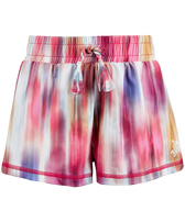 Girls UV Protection Swim Short Ikat Flowers Multicolor front view