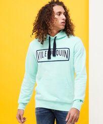 Solid Kapuzenpullover aus Baumwolle für Herren Lagune Vorderseite getragene Ansicht