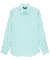 Men Linen Shirt Solid Lagoon front view