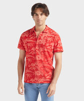 男士 Lightening Flower 印花棉质 Polo 衫 Poppy red 正面穿戴视图