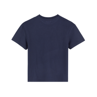 Camiseta de algodón orgánico con logotipo estampado acolchado para niño Azul marino vista trasera