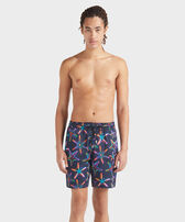Men Long Stretch Swim Shorts Disco Stars Navy front worn view