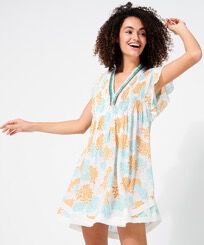 Vestido corto con estampado Iridescent Flowers of Joy para mujer - Vilebrequin x Poupette St Barth Terracotta vista frontal desgastada