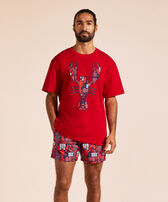 Camiseta extragrande de algodón orgánico con estampado Graphic Lobsters para hombre Moulin rouge vista frontal desgastada