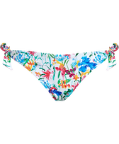 Braguita de bikini con tiras de atado lateral y estampado Happy Flowers para mujer Blanco vista frontal