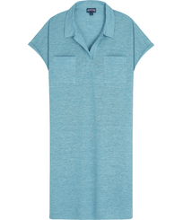 Women Linen Long Polo Dress Solid Heather azure front view