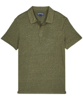Men Linen Jersey Polo Solid Olivier front view