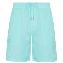 Men Linen Bermuda Shorts Cargo Pockets Lagoon front view