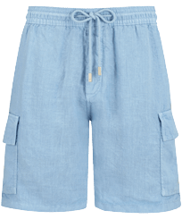 Einfarbige Leinen-Bermudashorts mit Cargotaschen für Herren Divine Vorderansicht