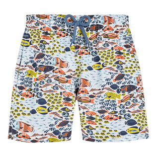 Boys Swim Shorts Ultra-light and Packable Fish Family White 正面图
