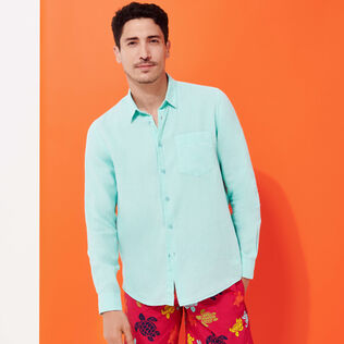 Camisa de lino lisa para hombre Laguna vista frontal desgastada